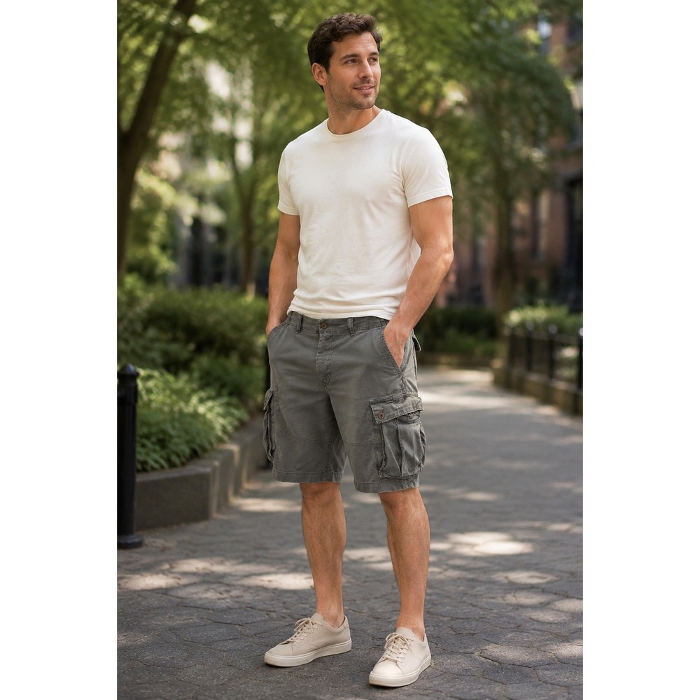 American Eagle Next Level Flex Cargo Shorts Mens Olive Green Utility Pockets
